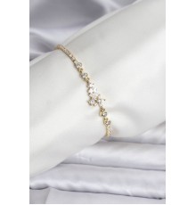 Çiçekli Model Zirkon Taşlı Gold Renk Su Yolu Kadın Bileklik - TJ-BB8110