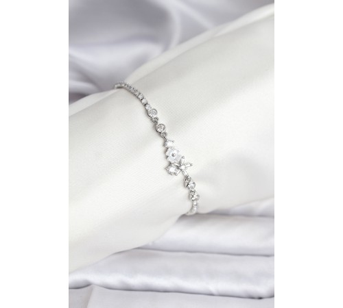 Çiçekli Model Zirkon Taşlı Gümüş Renk Su Yolu Kadın Bileklik - TJ-BB8111