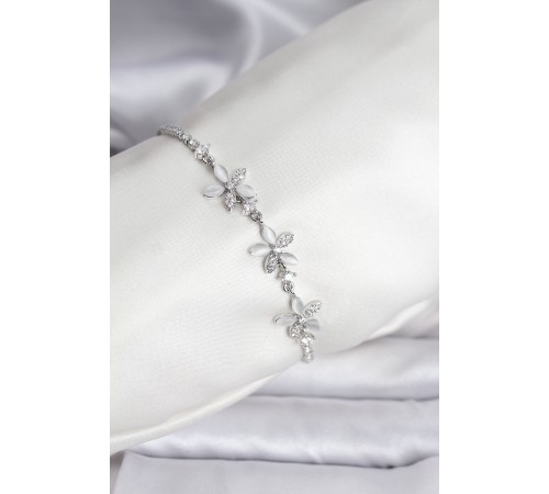 Çiçek Model Zirkon Taşlı Gümüş Renk Pirinç Su Yolu Kadın Bileklik - TJ-BB8113