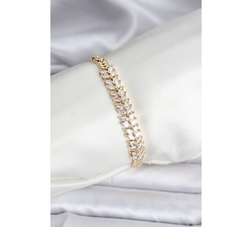 14K Gold Renk Kaplama Başak Model Zirkon Taşlı CM Kadın Bileklik - TJ-BB8124