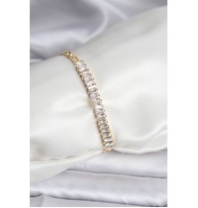14K Gold Renk Kaplama Zirkon Taşlı Baget Model CM Kadın Bileklik - TJ-BB8126
