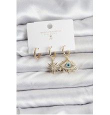 Göz Model Gold Renk Pirinç 3'lü Kadın Küpe Seti - TJ-BKP11439