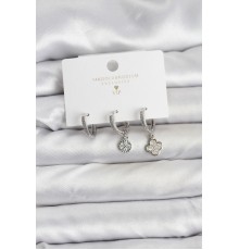 Pirinç Gümüş Renk Yonca Model 3'lü Kadın Küpe Seti - TJ-BKP11446