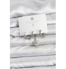 Pirinç Gümüş Renk Kutup Yıldızı Model 3'lü Kadın Küpe Seti - TJ-BKP11448