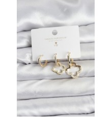 Yonca Model Gold Renk Pirinç 3'lü Kadın Küpe Seti - TJ-BKP11451