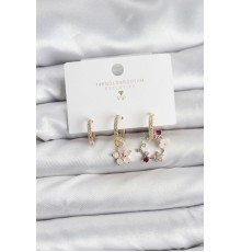 Çiçek Model Gold Renk Pirinç 3'lü Kadın Küpe Seti - TJ-BKP11453