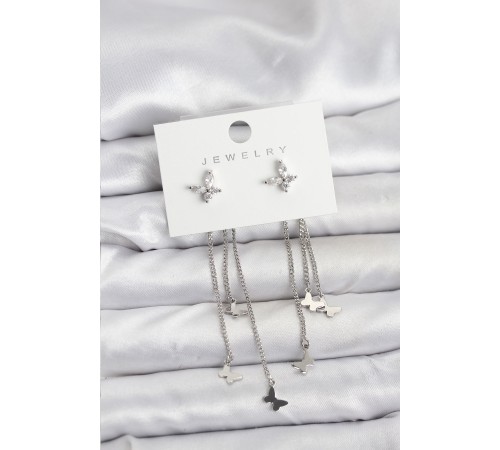 Model Gümüş Renk Pirinç Sallantılı Kadın Küpe - TJ-BKP11456