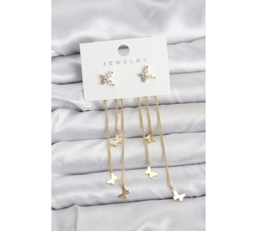 Model Gold Renk Pirinç Sallantılı Kadın Küpe - TJ-BKP11457