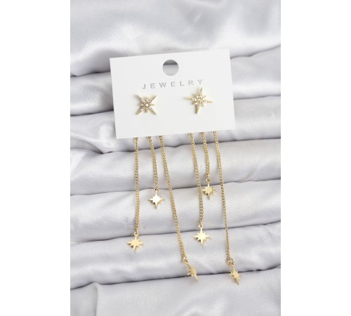 Kutup Yıldızı Model Gold Renk Pirinç Sallantılı Kadın Küpe - TJ-BKP11459