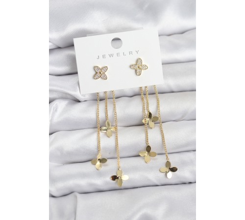 Lotus Model Gold Renk Pirinç Sallantılı Kadın Küpe - TJ-BKP11461