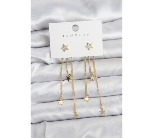 Yıldız Model Gold Renk Pirinç Sallantılı Kadın Küpe - TJ-BKP11463