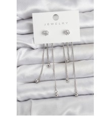 Topçuk Model Gümüş Renk Pirinç Sallantılı Kadın Küpe Seti - TJ-BKP11468