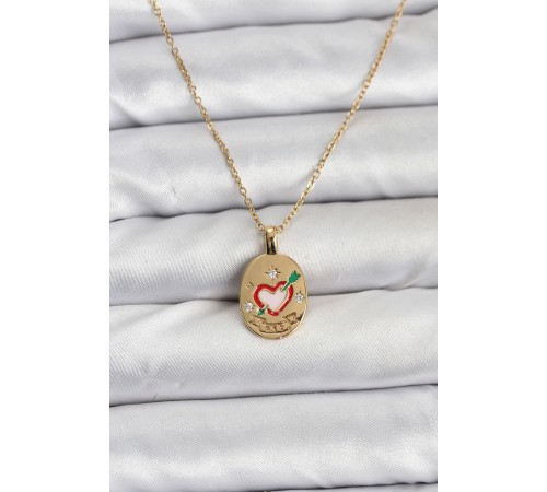 316L Çelik Zincir Gold Renk Kalp Figürlü Kadın Kolye - TJ-BKO10757