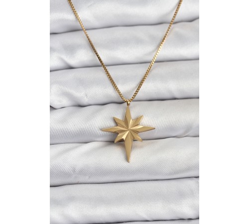 316L Çelik Zincir Gold Renk Kutup Yıldızı Model 60 cm Zincir Kadın Kolye - TJ-BKO10759