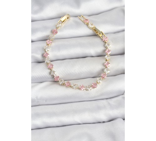 Kare Zirkon Taşlı Gold Renk Kadın Bileklik - TJ-BB8148