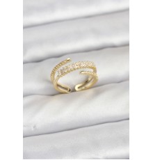 Pirinç Gold Renk Sıralı Baget Zirkon Taşlı Kadın Yüzük - TJ-BYK3911