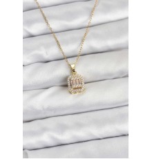 316L Çelik Zincir Gold Renk Baget Model Kadın Kolye - TJ-BKO10763