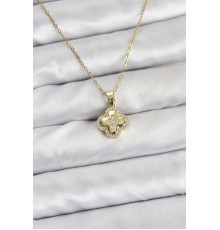316L Çelik Zincir Gold Renk Zirkon Taşlı Yonca Model Kadın Kolye - TJ-BKO10767