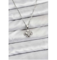 316L Çelik Zincir Gümüş Renk Zirkon Taşlı Yonca Model Kadın Kolye - TJ-BKO10768