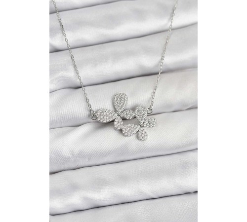 316L Çelik Zincir Gümüş Renk Zirkon Taşlı Model Kadın Kolye - TJ-BKO10770