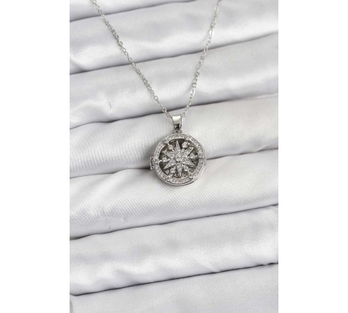 316L Çelik Zincir Gümüş Renk Kutup Yıldızı Kapaklı Model Kadın Kolye - TJ-BKO10774