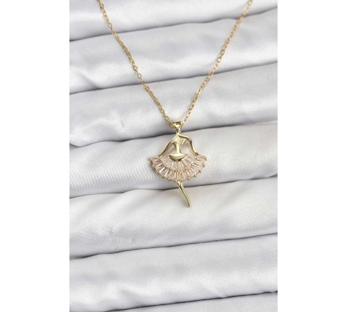316L Çelik Zincir Gold Renk Balerin Model Kadın Kolye - TJ-BKO10775