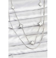 316L Çelik Zincir Gümüş Renk İtalyan Zincirli Yonca Model Kadın Kolye - TJ-BKO10779