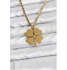 316L Çelik Zincir Gold Renk Yonca Model 60 cm Kadın Kolye - TJ-BKO10783