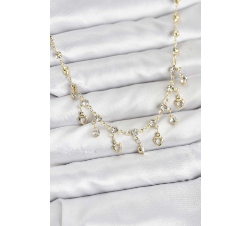 316L Çelik Zincir Gold Renk Zirkon Taşlı Kadın Kolye - TJ-BKO10785