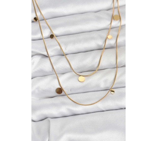 316L Çelik Zincir Gold Renk Pullu Kadın Kolye - TJ-BKO10787