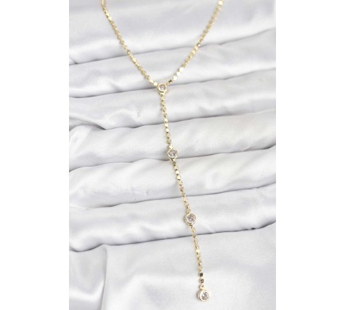 316L Çelik Gold Renk Ezme Zincir Model Y Kadın Kolye - TJ-BKO10790