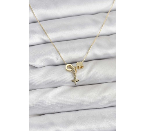 Gold Renk Pirinç Minimal Charmlı Kadın Kolye - TJ-BKO10794