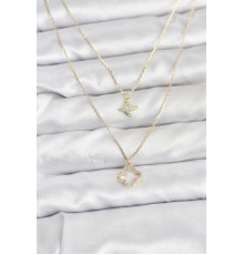 Pirinç Gold Renk Yonca Model 2'li Kadın Kolye - TJ-BKO10801