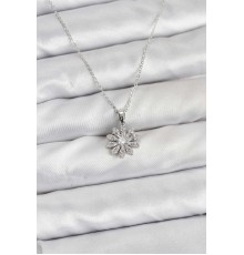 Pirinç Gümüş Renk Çiçek Model Kadın Kolye - TJ-BKO10806