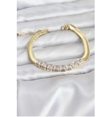 316L Çelik Gold Renk Kare Zirkon Taşlı Yılan Zincirli Kadın Bileklik - TJ-BB8152
