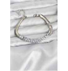 316L Çelik Gümüş Renk Kare Zirkon Taşlı Yılan Zincirli Kadın Bileklik - TJ-BB8153