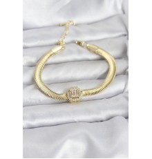 316L Çelik Gold Renk Baget Zirkon Taşlı Yılan Zincirli Kadın Bileklik - TJ-BB8154