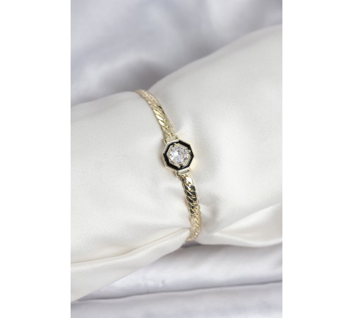 Pirinç Gold Renk Zirkon Taşlı Kadın Bileklik - TJ-BB8160