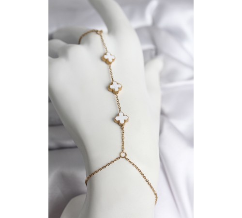 316L Çelik Gold Renk Beyaz Yonca Model Kadın Şahmeran - TJ-SN734