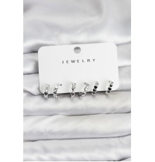 Gümüş Renk Pirinç Minimal Kalp Detaylı Kadın Küpe Seti - TJ-BKP11472