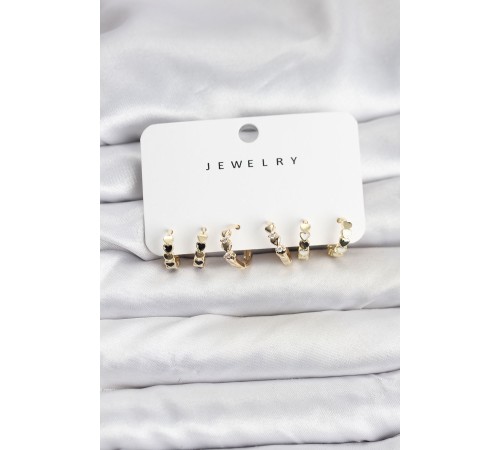 Gold Renk Pirinç Minimal Kalp Detaylı Kadın Küpe Seti - TJ-BKP11473