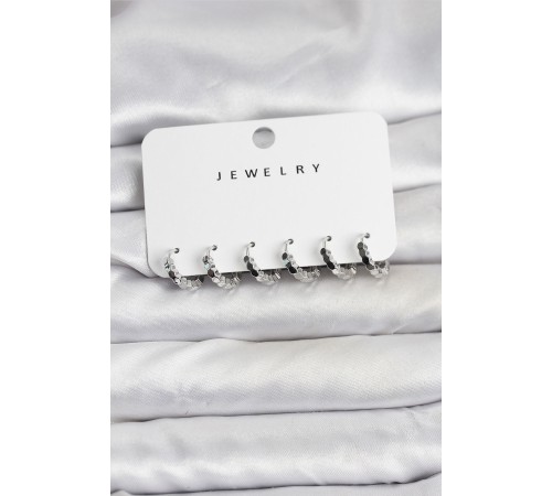 Gümüş Renk Pirinç Minimal Petek Detaylı Kadın Küpe Seti - TJ-BKP11474