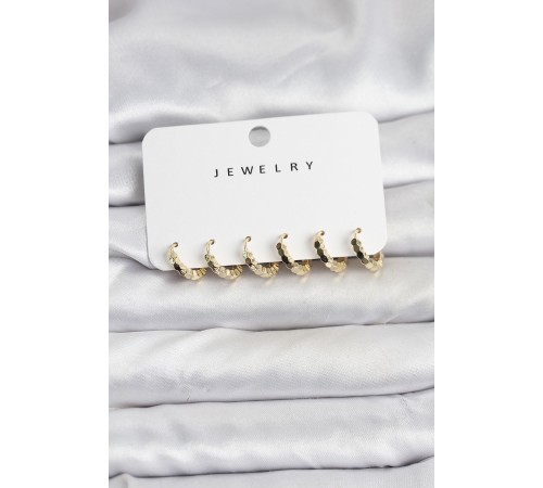 Gold Renk Pirinç Minimal Petek Detaylı Kadın Küpe Seti - TJ-BKP11475