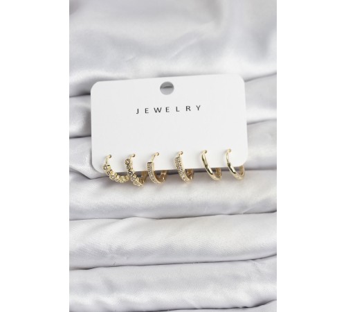 Gold Renk Pirinç Zirkon Taşlı Kadın Küpe Seti - TJ-BKP11477