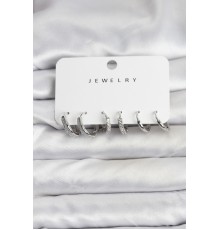 Zirkon Taşlı Gümüş Renk Pirinç Kadın Küpe Seti - TJ-BKP11480