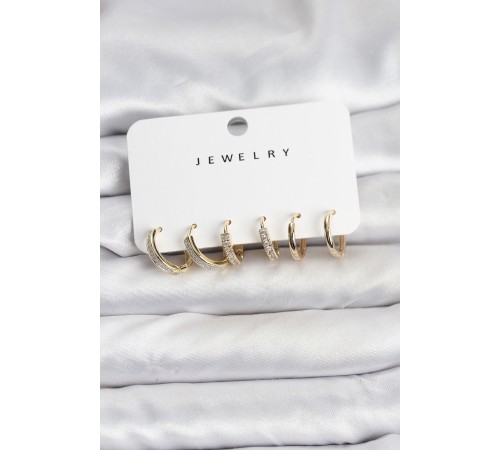 Zirkon Taşlı Gold Renk Pirinç Kadın Küpe Seti - TJ-BKP11481
