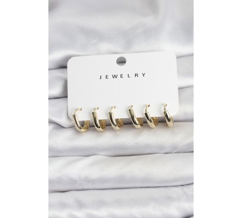 Gold Renk Pirinç Halka Kadın Küpe Seti - TJ-BKP11483