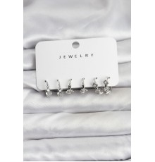 Gümüş Renk Pirinç Yıldız Modelli Kadın Küpe Seti - TJ-BKP11484