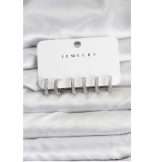 Gümüş Renk Pirinç Zirkon Taşlı Halka Kadın Küpe Seti - TJ-BKP11486