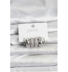 Zirkon Taşlı Pirinç Gümüş Renk Halka Kadın Küpe Seti - TJ-BKP11488